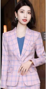 Női blézer és nadrágkosztüm Elegáns Rózsaszín Szürke Sárgabarack Kockás nadrág Női Hivatalos irodai munka üzleti 2 részes készlet