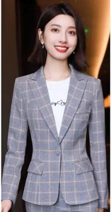 Női blézer és nadrágkosztüm Elegáns Rózsaszín Szürke Sárgabarack Kockás nadrág Női Hivatalos irodai munka üzleti 2 részes készlet