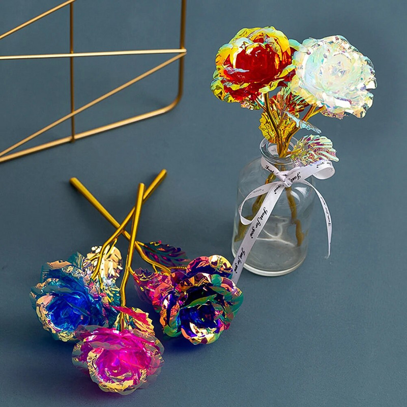 Meilė Valentino dienai 24K paauksuota rožių mini krištolinė rožių gėlė Naujųjų metų vestuvių paslaugos ir suvenyrai dovanų stalo dekoras