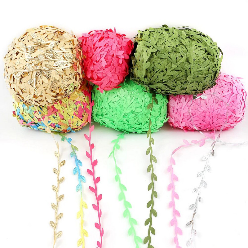 5 metara svilene prirode, zelenog zlata, umjetnog lišća, lišća vinove loze za dekoraciju kutije za vjenčanje, lišća, ručno izrađenog vijenca za izradu spomenara