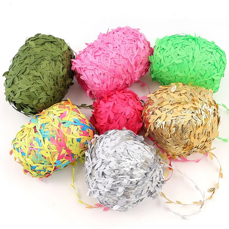 5 metara svilene prirode, zelenog zlata, umjetnog lišća, lišća vinove loze za dekoraciju kutije za vjenčanje, lišća, ručno izrađenog vijenca za izradu spomenara