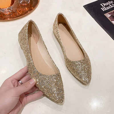 Bling Sliver cipele za žene Platnene cipele sa šljokicama Balerinke sa šiljastim prstima Vjenčane cipele Zlatne natikače Plitke cipele 1041N