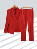 Női öltönyök tavaszi ősz elegáns temperamentum vékony női blézer szettek Bevágott egygombos szabálytalan kabát + ceruza nadrág 2db