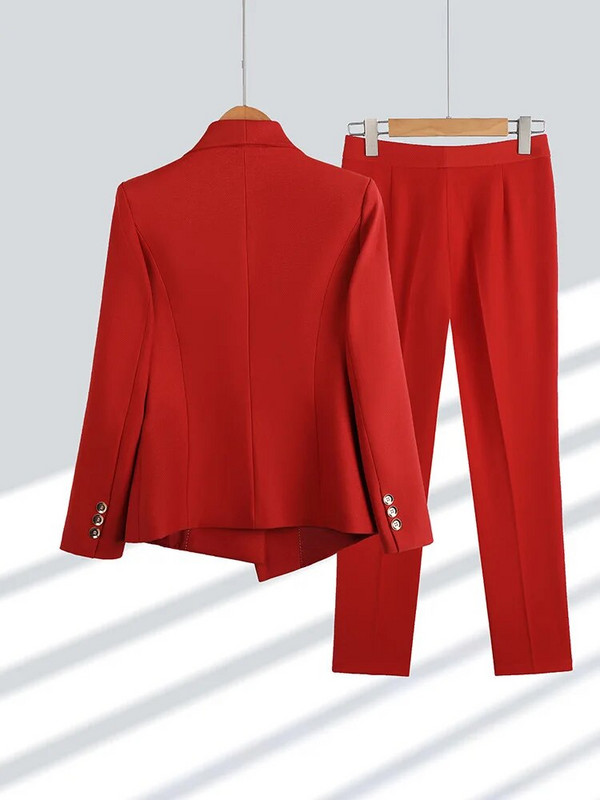 Női öltönyök tavaszi ősz elegáns temperamentum vékony női blézer szettek Bevágott egygombos szabálytalan kabát + ceruza nadrág 2db