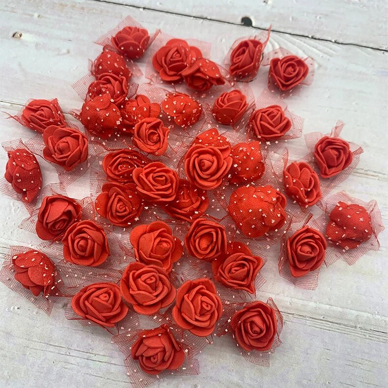 200/100P Mala lažna ruža s glavicama umjetnog ruža od tila od organze Lažni cvjetni ukrasi za vjenčanje/kućni buket s vijencima