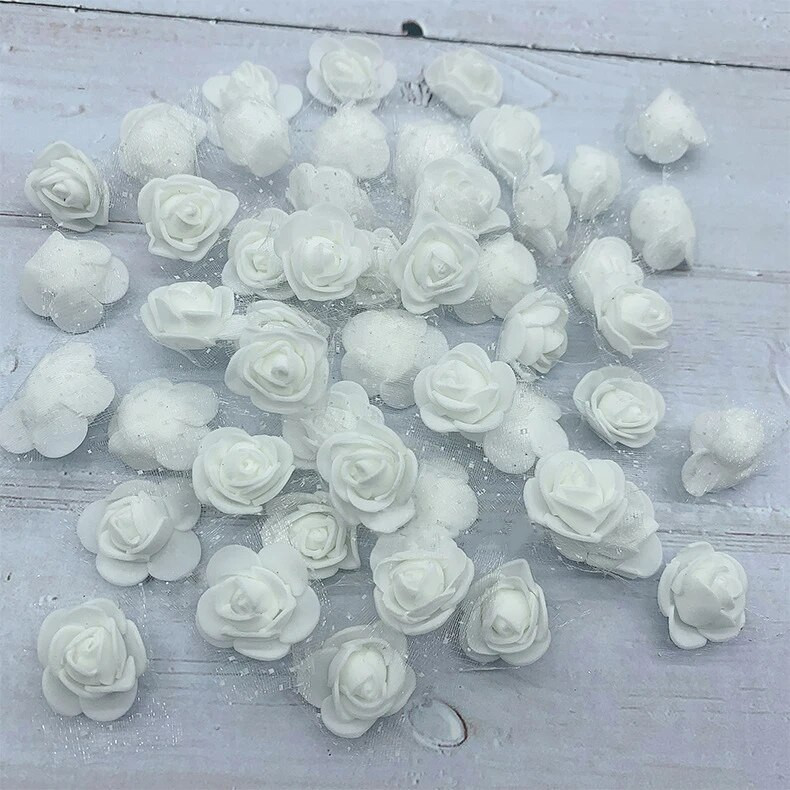 200/100P Mala lažna ruža s glavicama umjetnog ruža od tila od organze Lažni cvjetni ukrasi za vjenčanje/kućni buket s vijencima