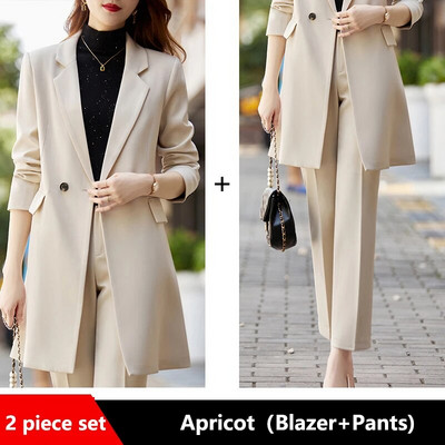 Női divat új karcsú, tömör irodai hosszú blézer Trench Profession szabadidő, női elegáns dzseki + ceruzanadrág öltöny 2 részes készletek