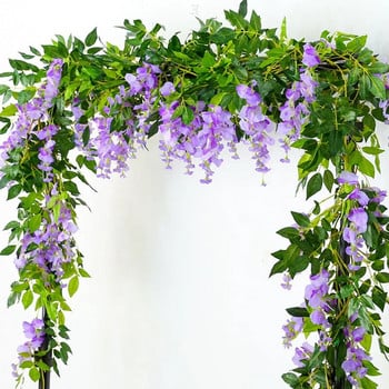 1,85 εκατ. τεχνητά λουλούδια Wisteria Vine Garland Διακόσμηση αψίδας γάμου Ψεύτικα φυτά Φύλλωμα Rattan Trailing Faux Flowers Τοίχος κισσός
