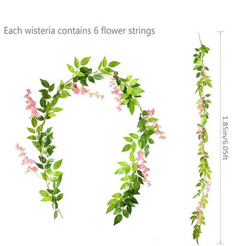 1,85 εκατ. τεχνητά λουλούδια Wisteria Vine Garland Διακόσμηση αψίδας γάμου Ψεύτικα φυτά Φύλλωμα Rattan Trailing Faux Flowers Τοίχος κισσός