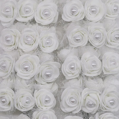 12/24/72 komada 3 cm umjetne mini pjenaste ruže cvijeće s čipkastim bisernim perlama za dekoraciju vjenčanja DIY mladenkin vijenac Scrapbooking rukotvorine