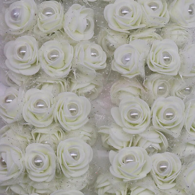 12/24/72 komada 3 cm umjetne mini pjenaste ruže cvijeće s čipkastim bisernim perlama za dekoraciju vjenčanja DIY mladenkin vijenac Scrapbooking rukotvorine