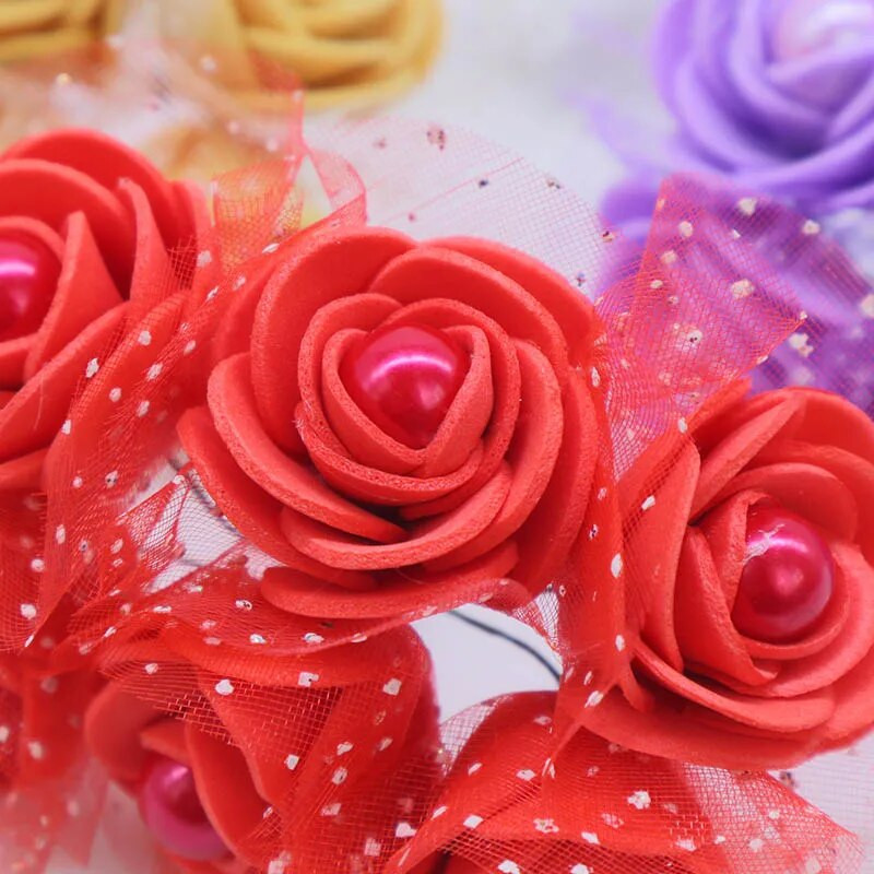 12/24/72 komada 3 cm umjetne mini pjenaste ruže cvijeće s čipkastim bisernim perlama za dekoraciju vjenčanja DIY mladenkin vijenac Scrapbooking rukotvorine