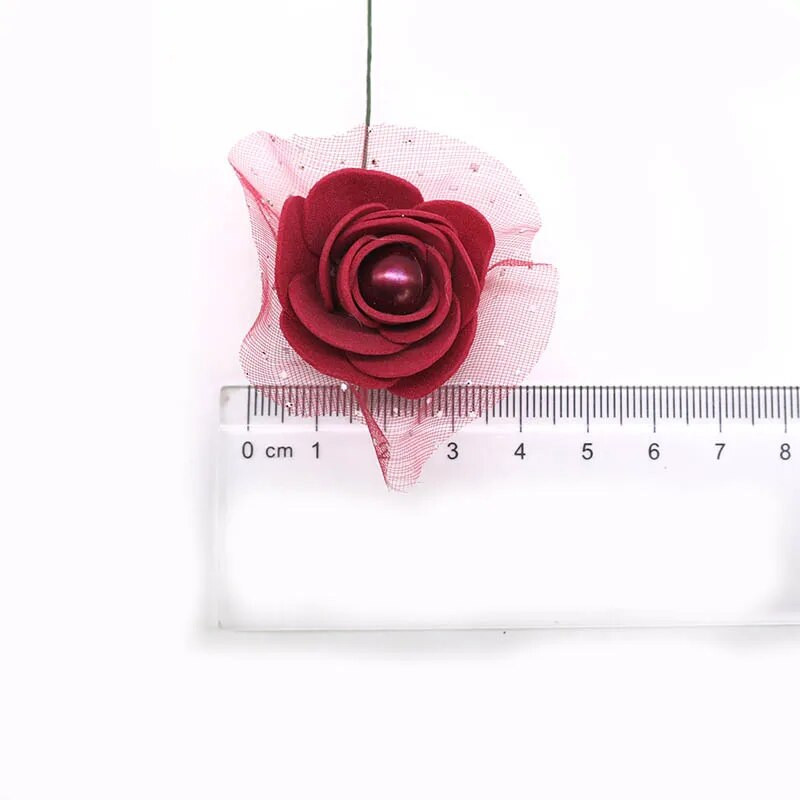 12/24/72 komada 3 cm umjetne mini pjenaste ruže cvijeće s čipkastim bisernim perlama za dekoraciju vjenčanja DIY mladenkin vijenac Scrapbooking rukotvorine