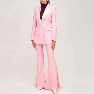 Blazer Pantsuits Σετ Πορτοκαλί Lake Blue παντελόνι γραφείου Κοστούμι παντελόνι με διπλό στήθος με φουσκωτό παντελόνι Blazer παντελόνι Επίσημο κοστούμι 2022