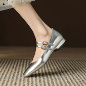 Ženske ravne cipele s dvostrukom kopčom Mary Janes Cipele s niskom potpeticom Vjenčane cipele za mladenke Srebrno zlatne kožne cipele za žene Retro 1371N