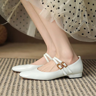 Ženske ravne cipele s dvostrukom kopčom Mary Janes Cipele s niskom potpeticom Vjenčane cipele za mladenke Srebrno zlatne kožne cipele za žene Retro 1371N