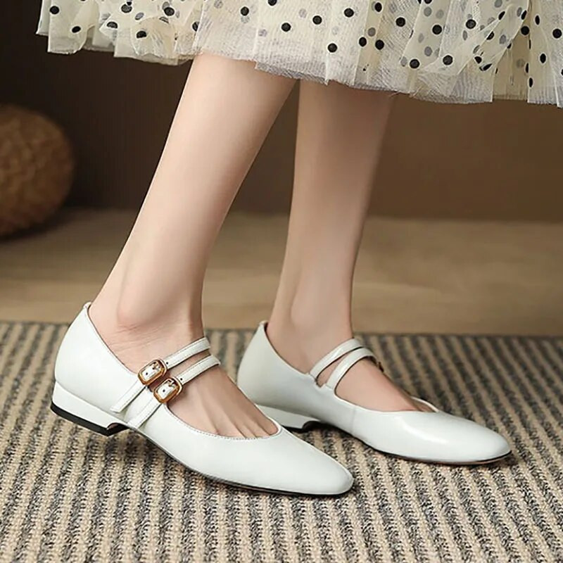 Ženske ravne cipele s dvostrukom kopčom Mary Janes Cipele s niskom potpeticom Vjenčane cipele za mladenke Srebrno zlatne kožne cipele za žene Retro 1371N