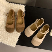 Retro cipele Mary Jane od umjetne kože Ženske balerinke s mekim okruglim prstima Ženske vintage remen s kopčom Plitke mokasine