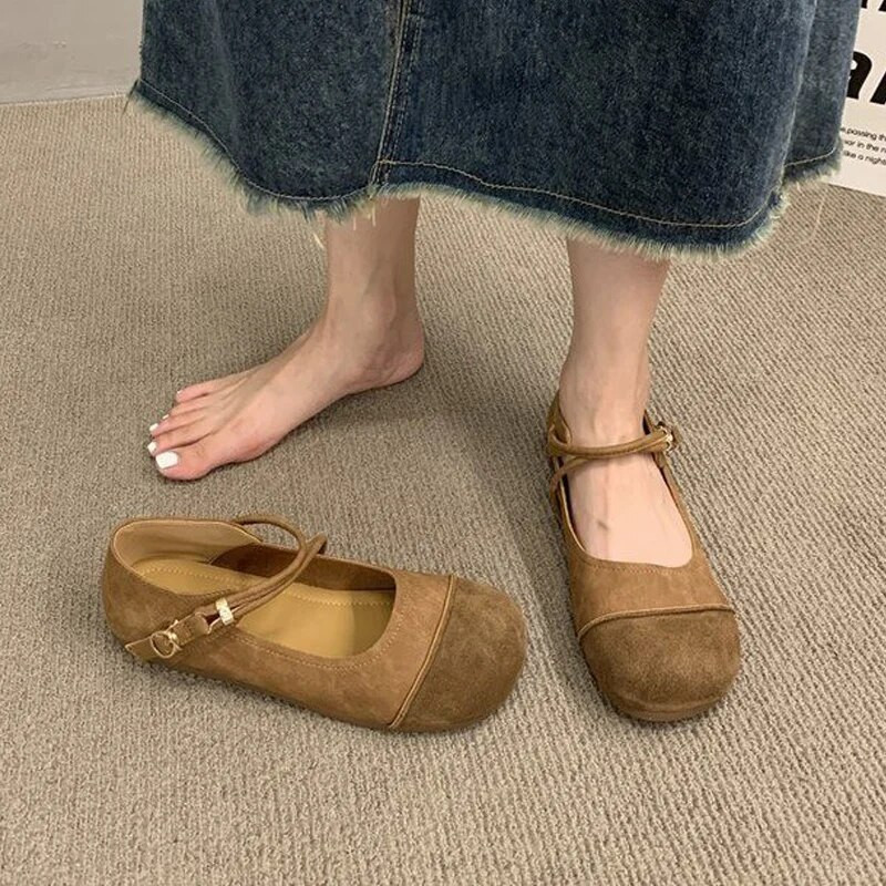 Retro cipele Mary Jane od umjetne kože Ženske balerinke s mekim okruglim prstima Ženske vintage remen s kopčom Plitke mokasine