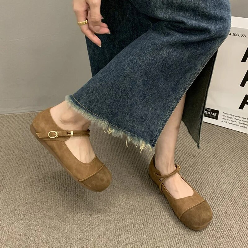 Retro cipele Mary Jane od umjetne kože Ženske balerinke s mekim okruglim prstima Ženske vintage remen s kopčom Plitke mokasine