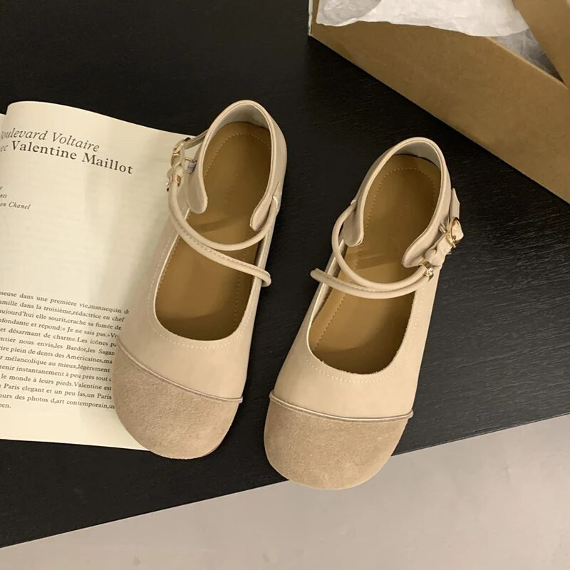 Retro cipele Mary Jane od umjetne kože Ženske balerinke s mekim okruglim prstima Ženske vintage remen s kopčom Plitke mokasine