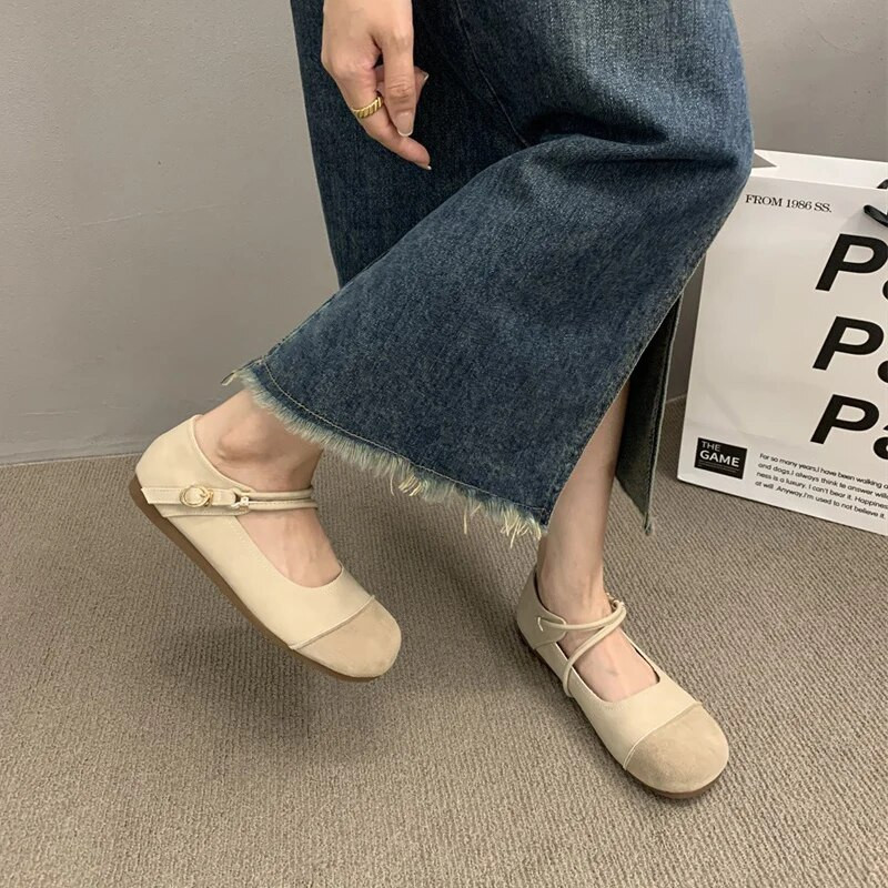 Retro cipele Mary Jane od umjetne kože Ženske balerinke s mekim okruglim prstima Ženske vintage remen s kopčom Plitke mokasine