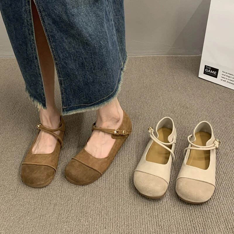 Retro cipele Mary Jane od umjetne kože Ženske balerinke s mekim okruglim prstima Ženske vintage remen s kopčom Plitke mokasine