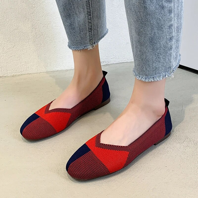 Sarkans, melns, režģis, sieviete, 2022. gada jauni trikotāžas balets, sieviešu zīmola dizaina rūtaini, uzvelkami mokasīna apavi