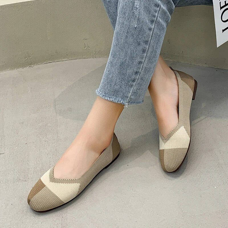 Sarkans, melns, režģis, sieviete, 2022. gada jauni trikotāžas balets, sieviešu zīmola dizaina rūtaini, uzvelkami mokasīna apavi