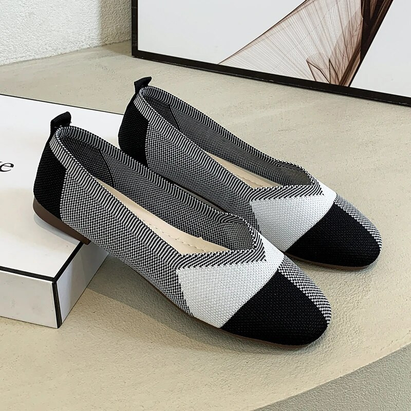 Sarkans, melns, režģis, sieviete, 2022. gada jauni trikotāžas balets, sieviešu zīmola dizaina rūtaini, uzvelkami mokasīna apavi