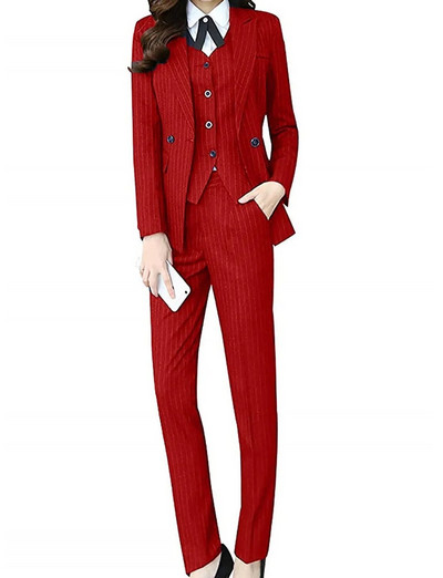 Žensko trodijelno odijelo s jednim gumbom na pruge Ženski uredski sako i jakna, prsluk, hlače