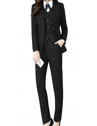 Žensko trodijelno odijelo s jednim gumbom na pruge Ženski uredski sako i jakna, prsluk, hlače