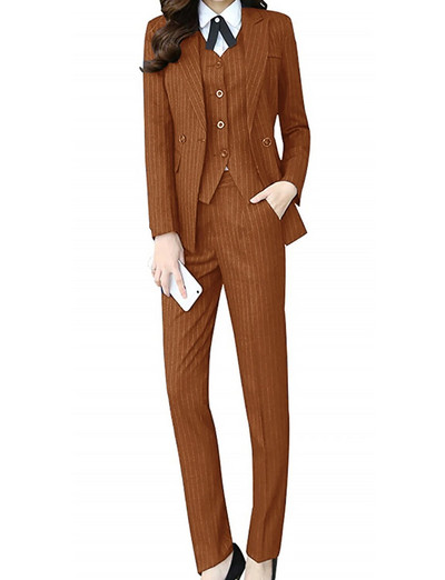 Žensko trodijelno odijelo s jednim gumbom na pruge Ženski uredski sako i jakna, prsluk, hlače