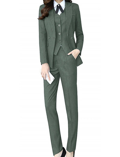 Žensko trodijelno odijelo s jednim gumbom na pruge Ženski uredski sako i jakna, prsluk, hlače