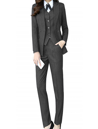 Žensko trodijelno odijelo s jednim gumbom na pruge Ženski uredski sako i jakna, prsluk, hlače