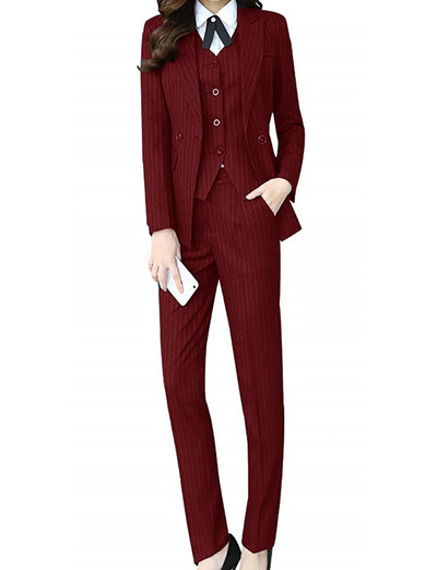 Žensko trodijelno odijelo s jednim gumbom na pruge Ženski uredski sako i jakna, prsluk, hlače