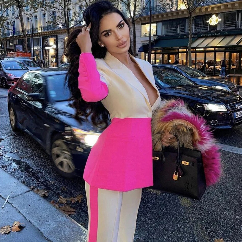 Besplatna dostava Elegantni blejzer hlače, dvodijelni OL ženski kroj, komplet jakne i hlača s jednim gumbom, modni uredski ured 2022. Novo