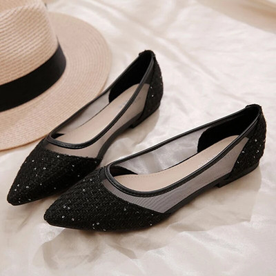 Ženske plesne prozračne mrežaste crne sandale s plitkim ustima, ljetne modne ženske prozirne mekane cipele s ravnom haljinom 35-40