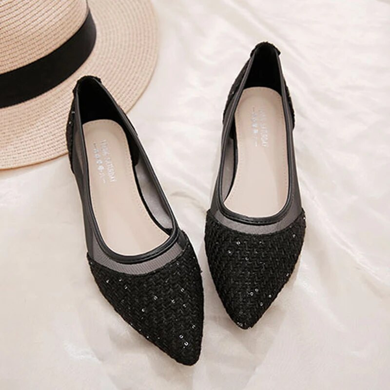 Ženske plesne prozračne mrežaste crne sandale s plitkim ustima, ljetne modne ženske prozirne mekane cipele s ravnom haljinom 35-40