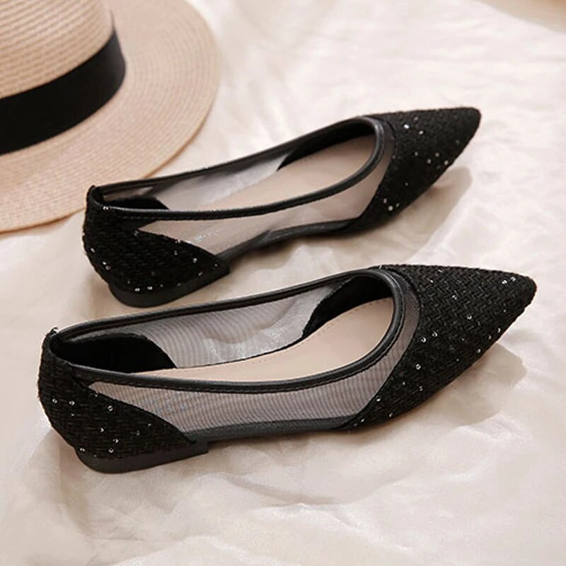 Ženske plesne prozračne mrežaste crne sandale s plitkim ustima, ljetne modne ženske prozirne mekane cipele s ravnom haljinom 35-40