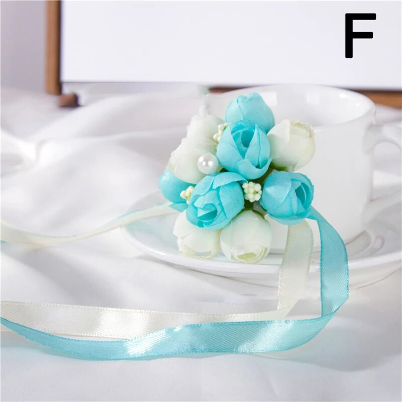 1PC Сватбени цветя за китки Розови корсажи за китки Парти танцови ръчни цветя Шаферка Гривна за копринени цветя за сватбени аксесоари