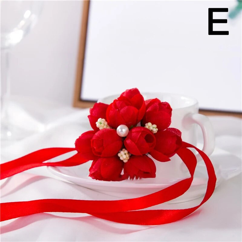 1PC Сватбени цветя за китки Розови корсажи за китки Парти танцови ръчни цветя Шаферка Гривна за копринени цветя за сватбени аксесоари