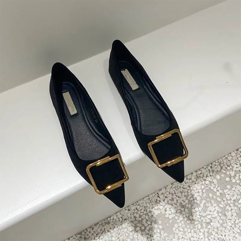 Sieviešu plakanie smailie purngalu laivu apavi Mākslīgās zamšādas apavi Sieviešu apavi Kvadrātveida metāla baleta plakanie, mīksta, sekla Zapatos Mujer 1229N