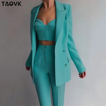 Γυναικεία κοστούμια TAOVK Γυναικεία κοστούμια παντελόνι Γραφείο Lady Επίσημο επαγγελματικό σετ Ομοιόμορφα ρούχα εργασίας Σετ μπλουζάκια Camis και παντελόνι 3 τεμαχίων