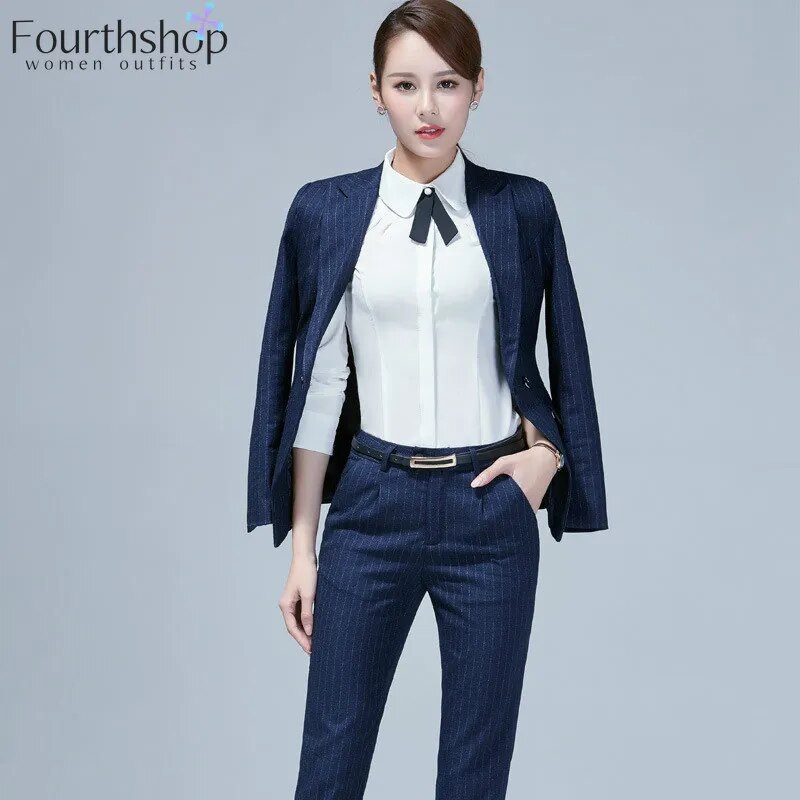 Elegantni prugasti hlače Blazer odijela za žene 2-dijelni komplet uredska dama poslovni radni svečani sako odijelo hlače ženski 2021 XXL