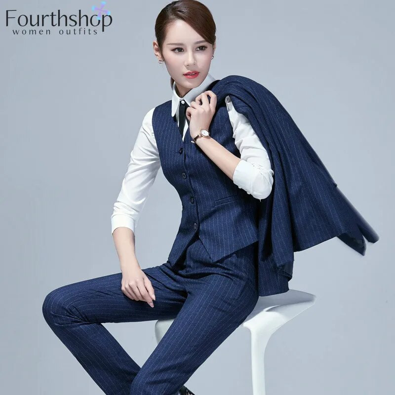 Elegantni prugasti hlače Blazer odijela za žene 2-dijelni komplet uredska dama poslovni radni svečani sako odijelo hlače ženski 2021 XXL