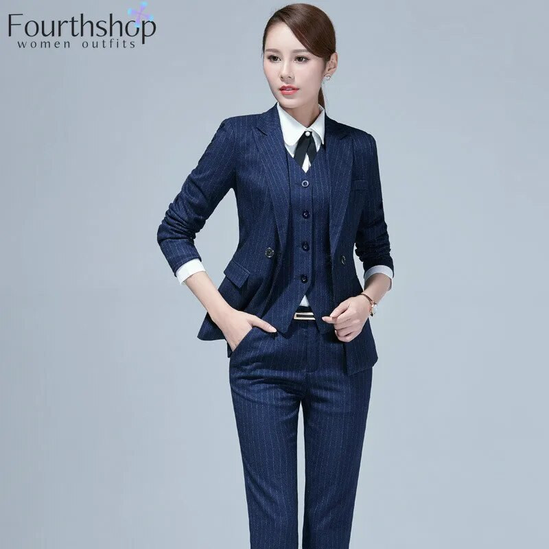 Elegantni prugasti hlače Blazer odijela za žene 2-dijelni komplet uredska dama poslovni radni svečani sako odijelo hlače ženski 2021 XXL