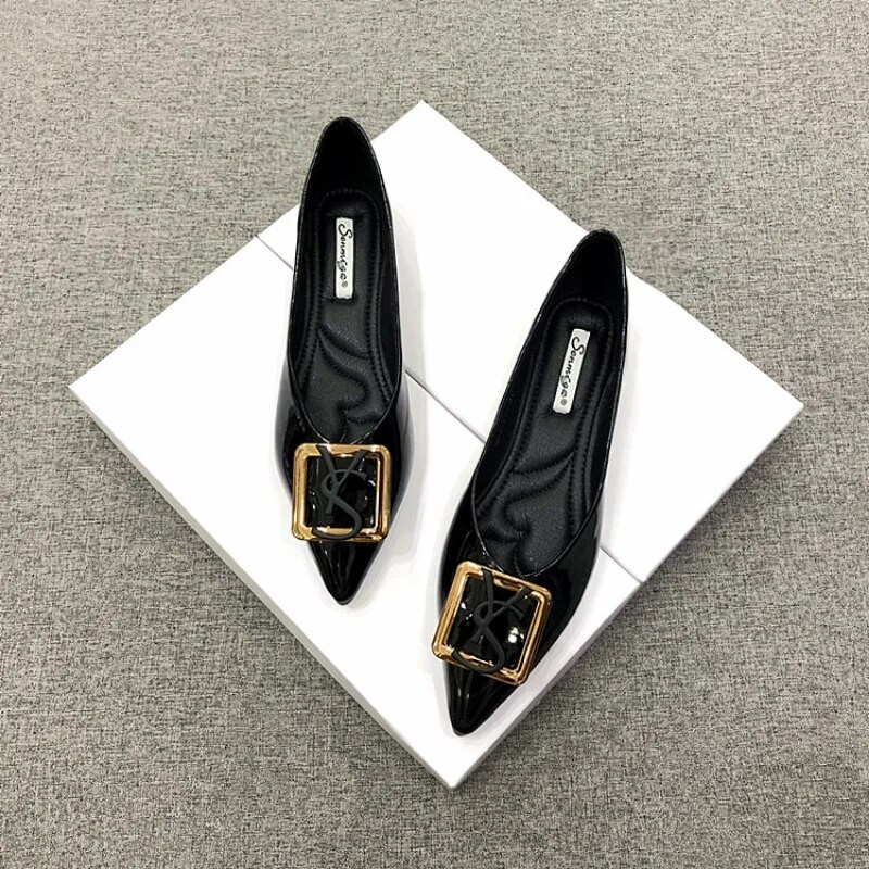 Kontori daamide kingad kevad/sügis, uued 2023 lakknahast madalad lamedad kingad Naiste mustad kontorikarjäär Kerged naiste kingad