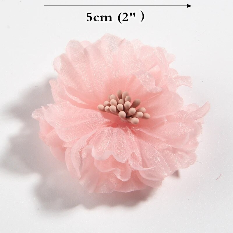10PCS 5CM 2" Ljepota šifon Umjetno cvijeće za kosu Blossom sa šibicama za buket svadbene zabave Kućni DIY ukrasi