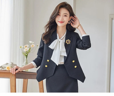 Tesco Elegantni ženski blejzer kompleti suknji za uredske dame Nepravilan sako Set suknji za profesionalne žene conjunto feminino